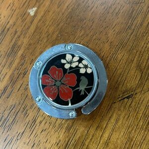 Purse Hanger Red and Beige Flowers with Silver Bird (Magnetic)